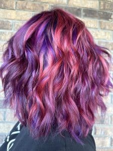 Woman with multi color vivid hair coloring.
